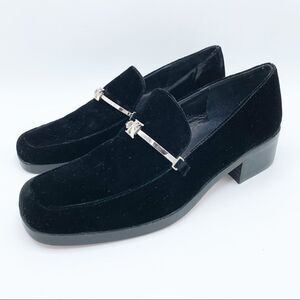 Calvin Klein Velvet‎ Loafers with Silver Logo Accent and Chunky Heel 7 Narrow
